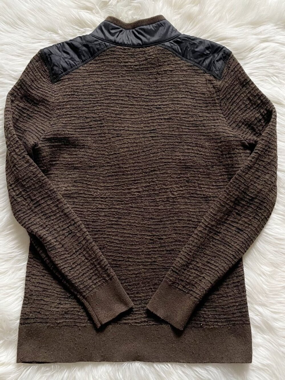 Smartwool Olive Green Heather Black Brookline Hybrid Merino Wool ¼ Zip Pullover - Picture 5 of 7